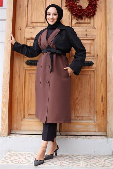 Kolu Garnili Trençkot  Kahverengi 4435