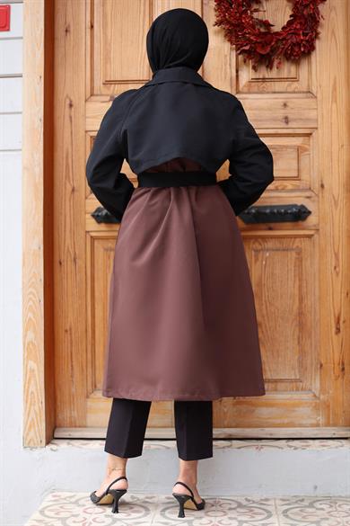 Kolu Garnili Trençkot  Kahverengi 4435