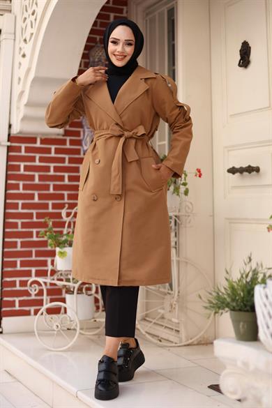Omuzu Apolet Detaylı Trençkot  Camel 4428