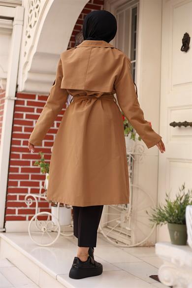 Omuzu Apolet Detaylı Trençkot  Camel 4428