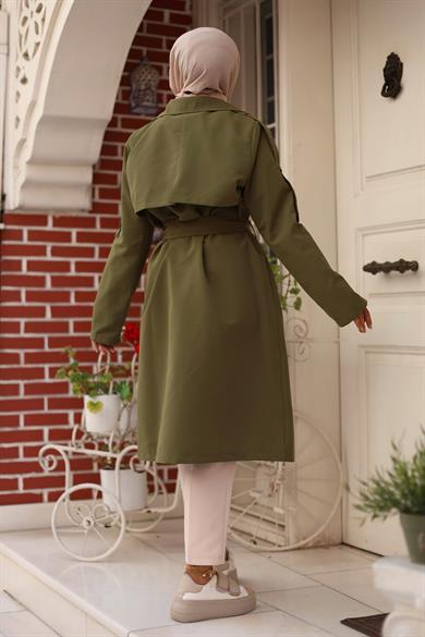 Omuzu Apolet Detaylı Trençkot  Haki 4428
