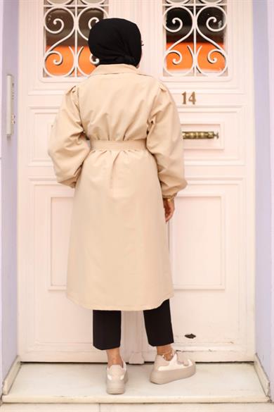 Omzu pileli Detaylı Trençkot  Bej 4429