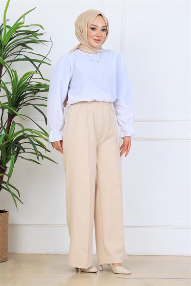Önü Dikiş Detaylı Dabıl Pantolon Bej