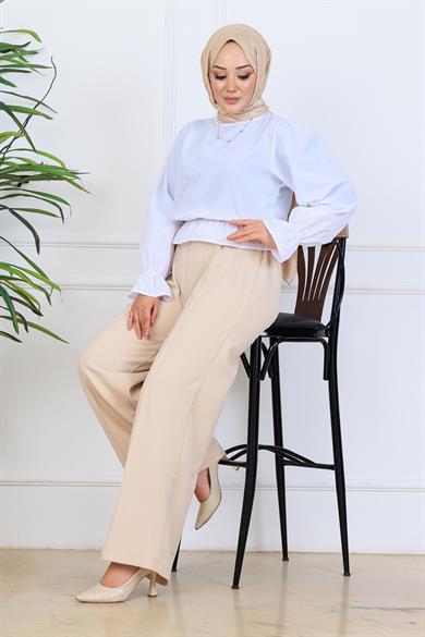 Önü Dikiş Detaylı Dabıl Pantolon Bej