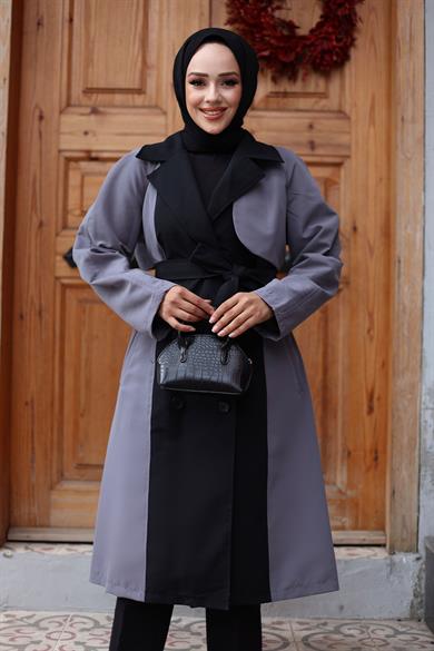 Önü Garnili  Trençkot  Gri 4434