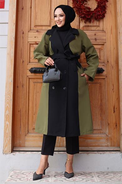 Önü Garnili  Trençkot  Haki 4434