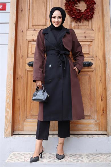 Önü  Garnili  Trençkot  Kahverengi 4434