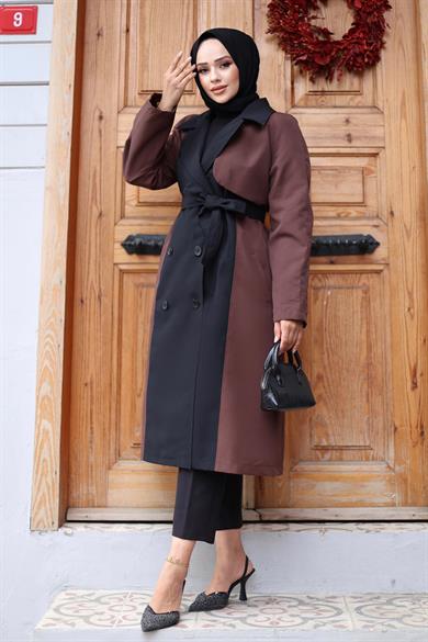 Önü  Garnili  Trençkot  Kahverengi 4434