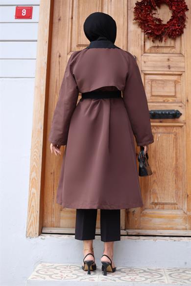 Önü  Garnili  Trençkot  Kahverengi 4434