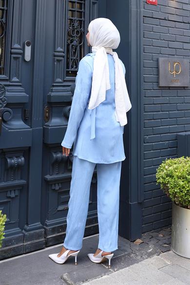 Pelerin Detaylı Takım Bebe Mavisi