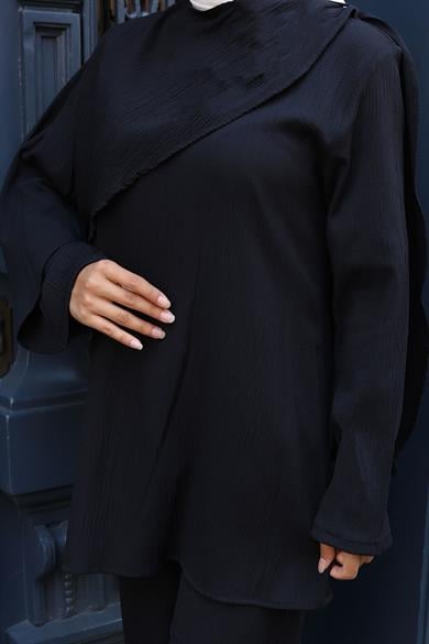 Pelerin Detaylı Takım Siyah