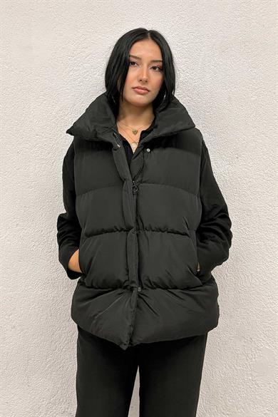 Pembe Astarlı Siyah Şişme Yelek