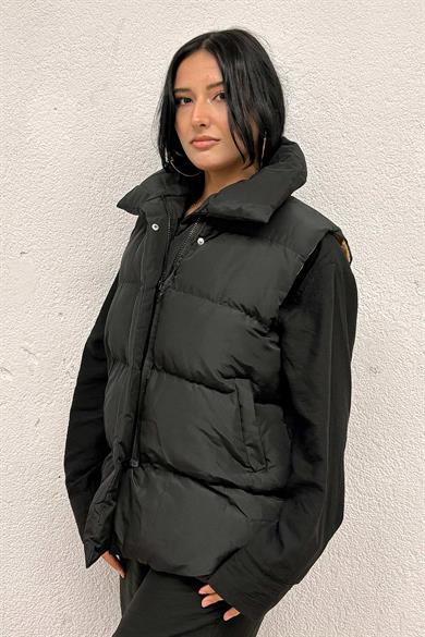 Taba Astarlı Siyah Şişme Yelek