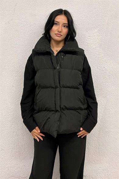 Taba Astarlı Siyah Şişme Yelek