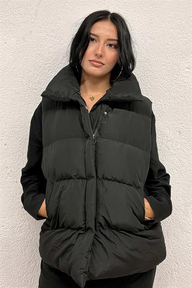 Taba Astarlı Siyah Şişme Yelek