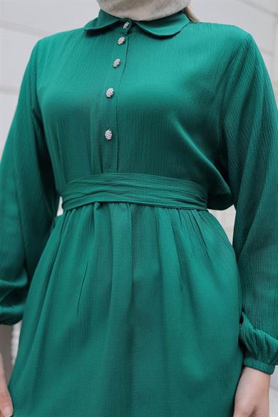 Taş Düğme Detaylı Takım Yeşil