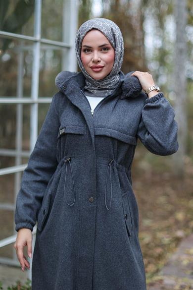 Tünel Detaylı Kaşe Kaban Antrasit 1226