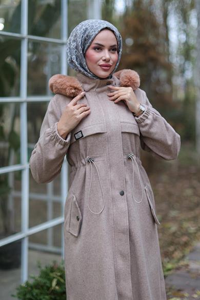 Tünel Detaylı Kaşe Kaban Vizon 1226