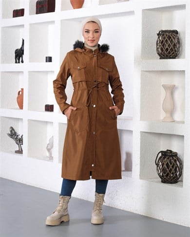 Tünel Detaylı Tesettür Camel Mont 