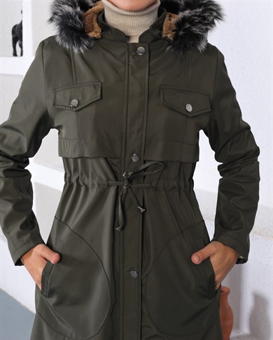 Tünel Detaylı Tesettür Haki Mont 