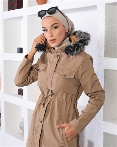 Tünel Detaylı Tesettür Vizon Mont 