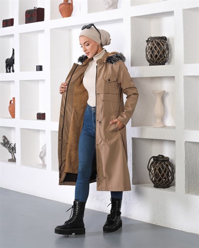 Tünel Detaylı Tesettür Vizon Mont 