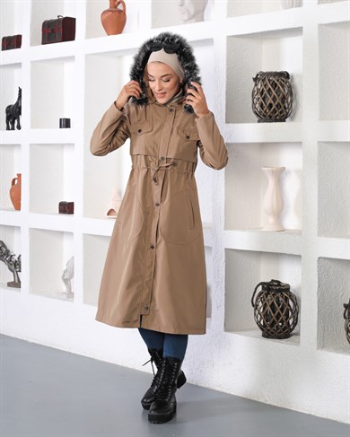 Tünel Detaylı Tesettür Vizon Mont 