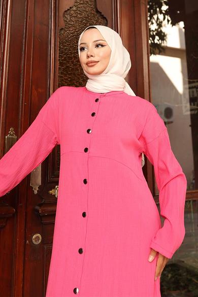 Yaka Detaylı Uzun Takım Fuşya