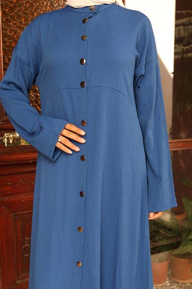 Yaka Detaylı Uzun Takım İndigo