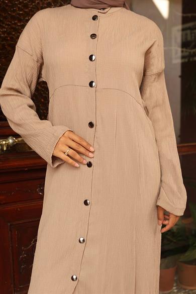 Yaka Detaylı Uzun Takım Vizon