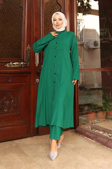Yaka Detaylı Uzun Takım Yeşil
