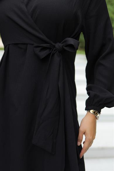 Yandan Bağlamalı Tesettür Siyah Takım 
