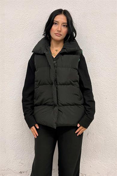 Yeşil Astarlı Siyah Şişme Yelek