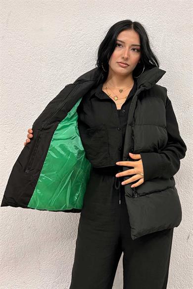 Yeşil Astarlı Siyah Şişme Yelek