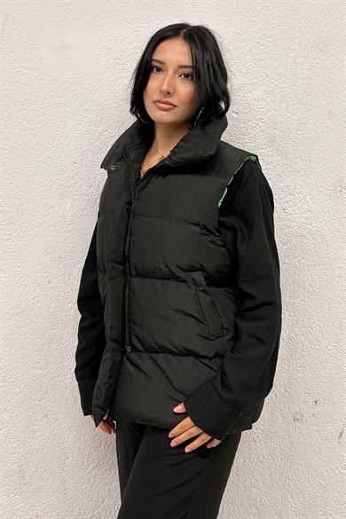 Yeşil Astarlı Siyah Şişme Yelek