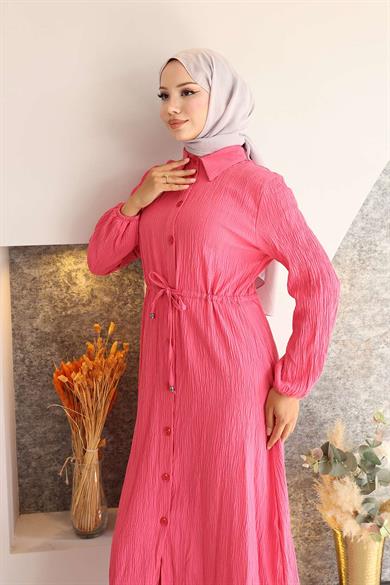 Yırtmaç Detaylı Uzun Takım Fuşya