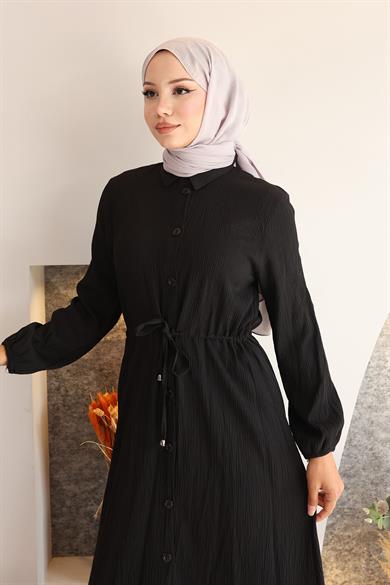 Yırtmaç Detaylı Uzun Takım Siyah