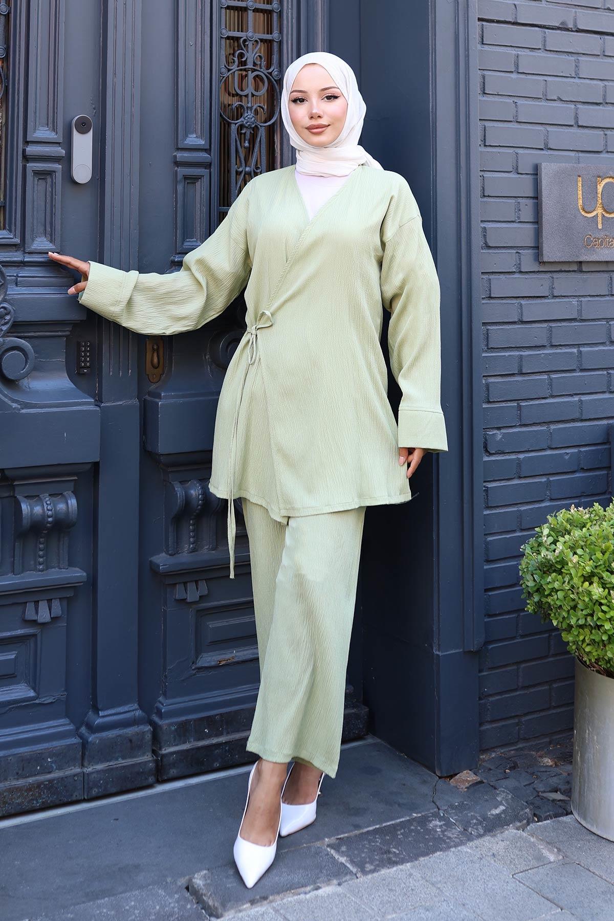 Bağlama Detaylı Kimono Takım Mint Yeşili