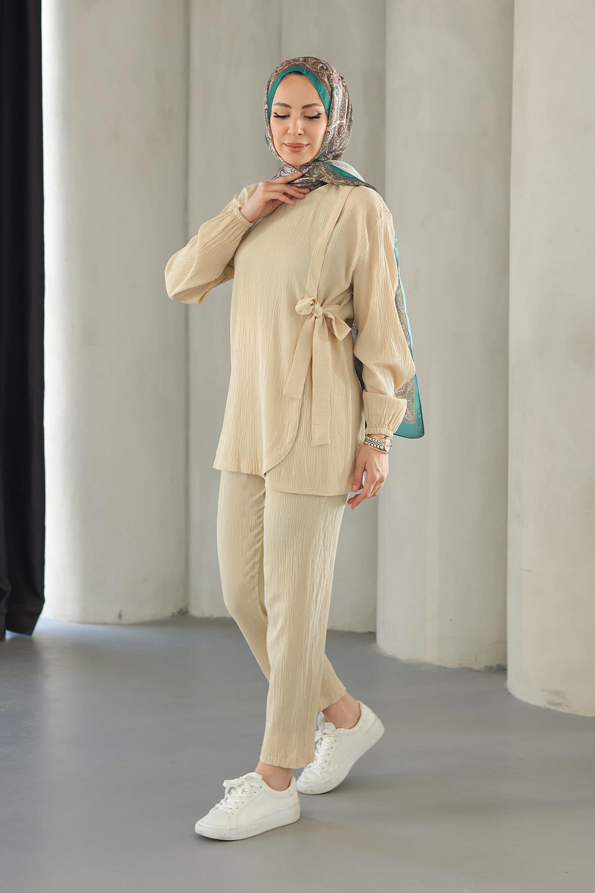 Bağlama Detaylı Takım Bej