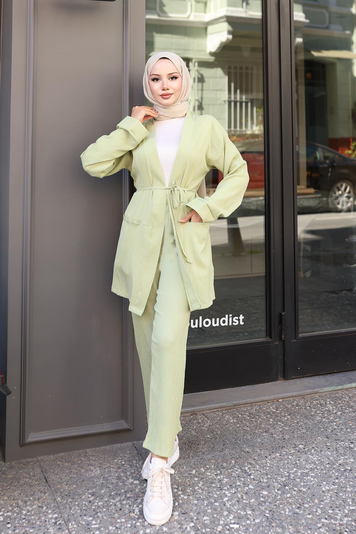 Cep Detaylı Kimono Takım Mint Yeşili