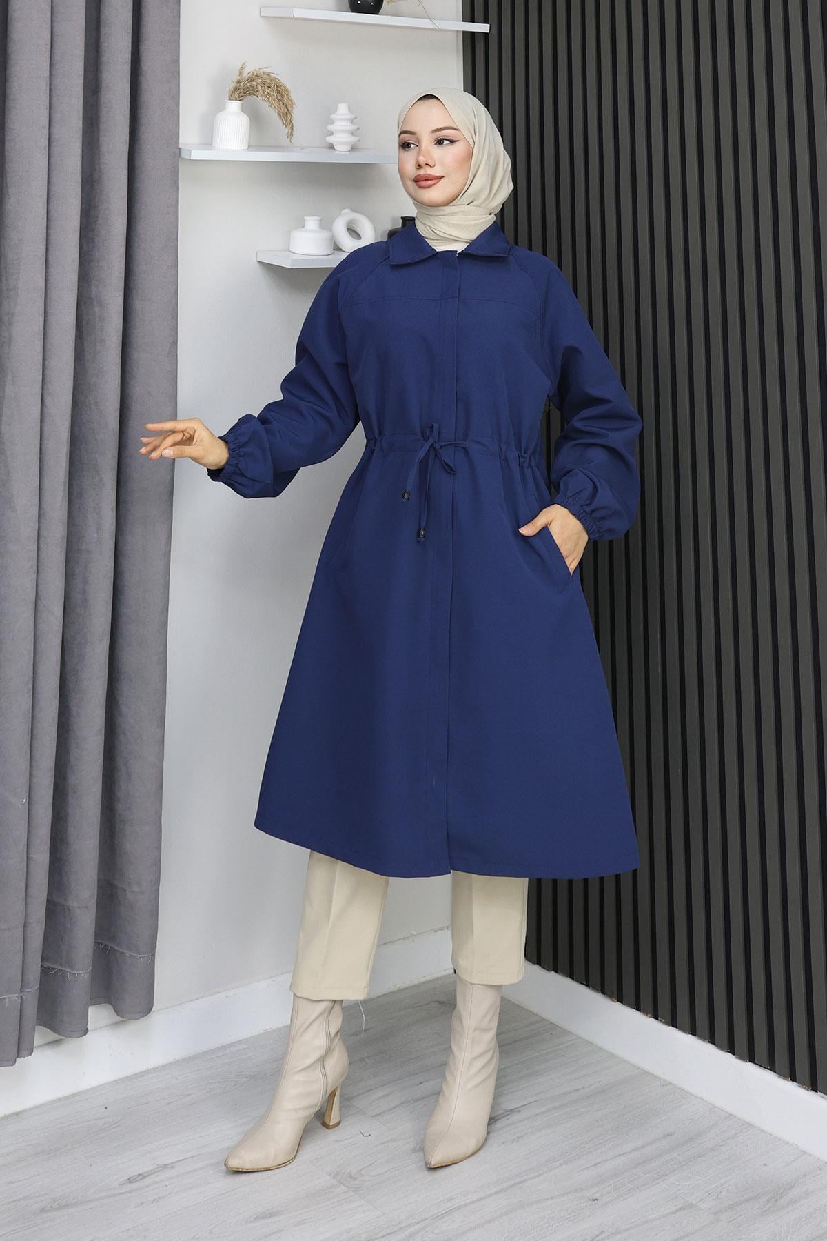 Gizli Patlı Trençkot  İndigo 4430