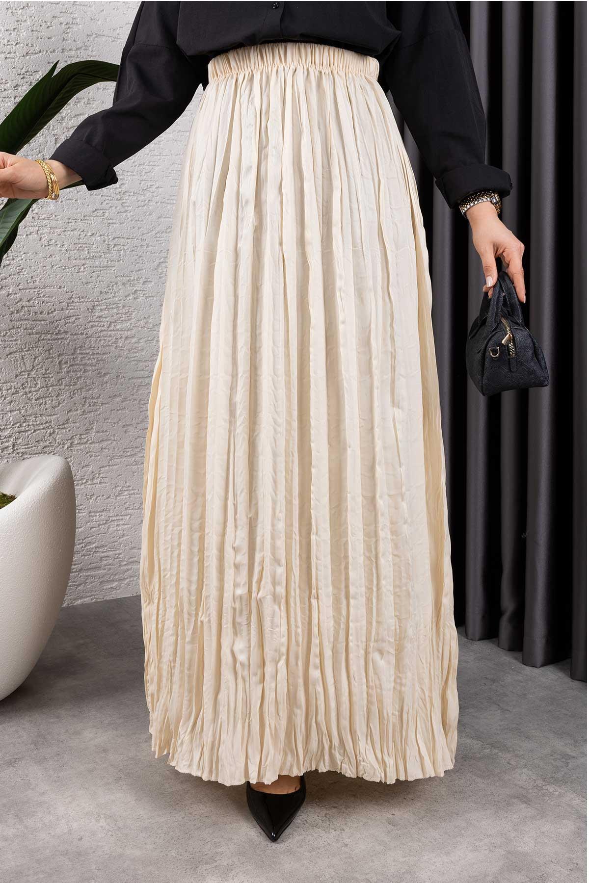 Kırışık Kumaş Etek Bej