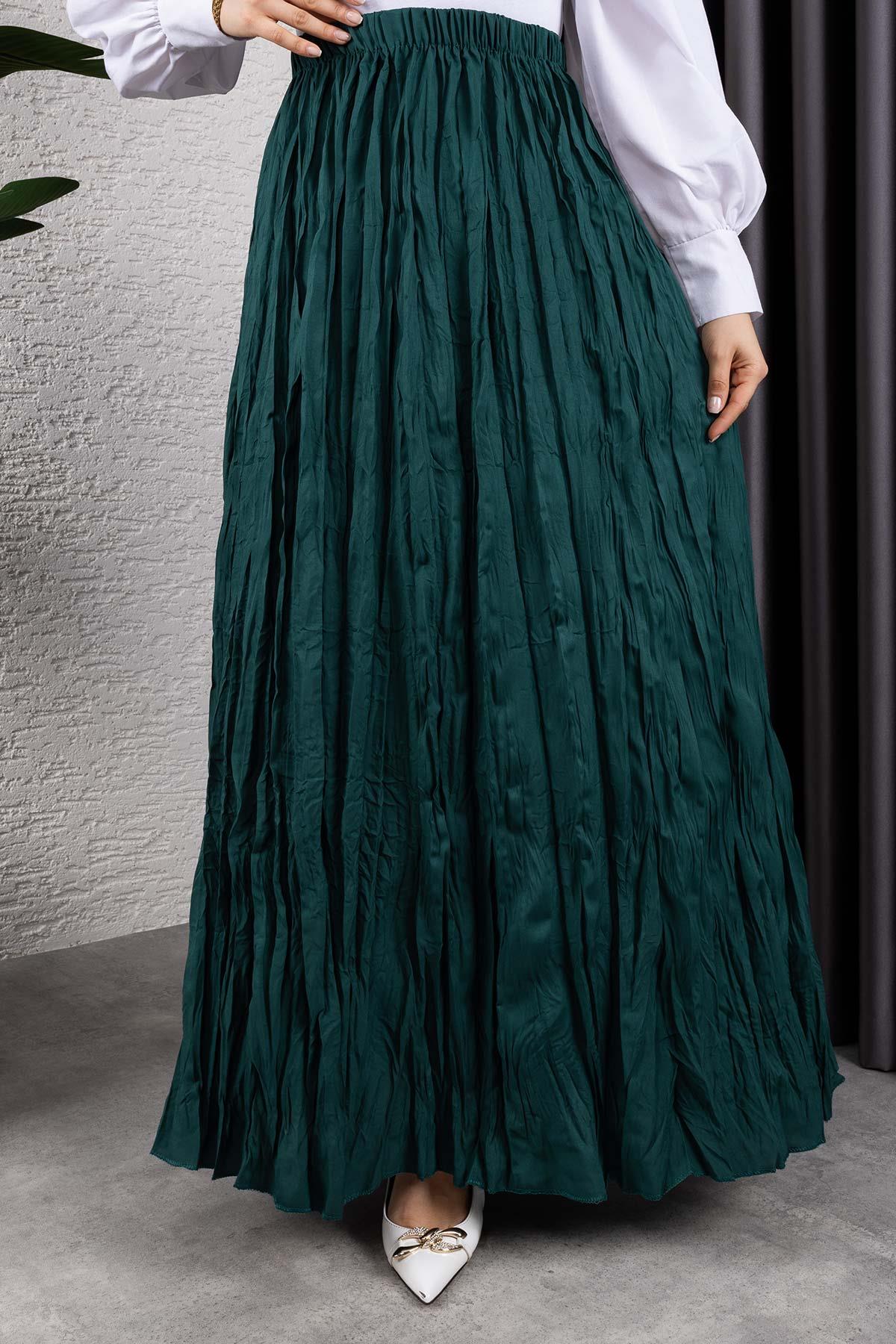 Kırışık Kumaş Etek Yeşil