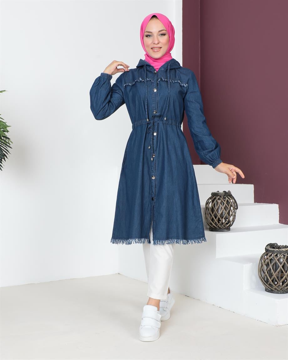 Püskül Detaylı Koyu Kot Kap