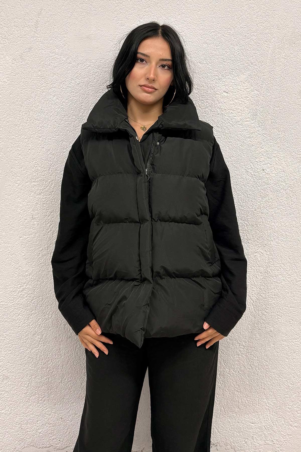 Taba Astarlı Siyah Şişme Yelek