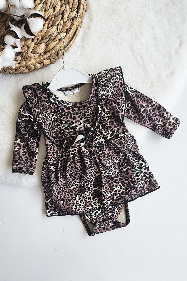 Leopar Desenli Rosa Romper Özel Seti