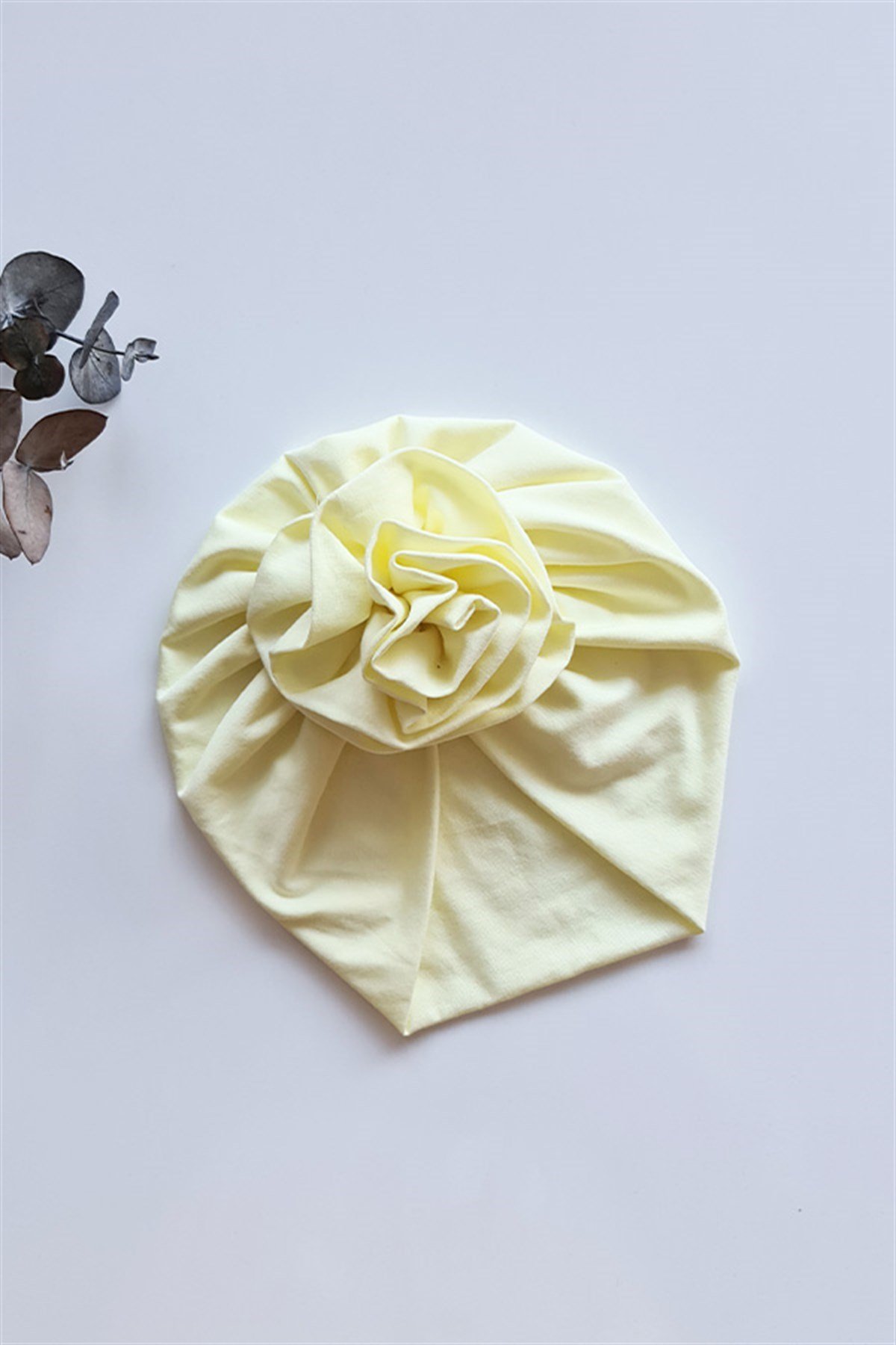 Limon Sarı Renkli Bebek Çiçek Bone