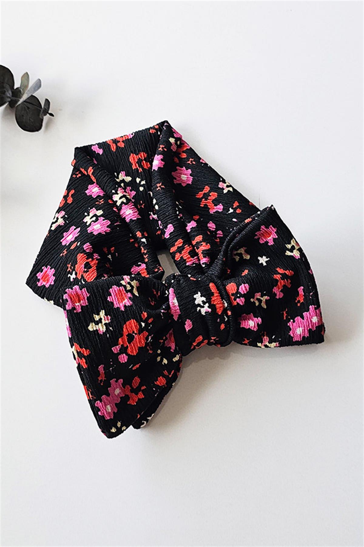 Pembe Kırmızı Çiçek Desenli Bürümcük Bebek XXL Fiyonk Bandana