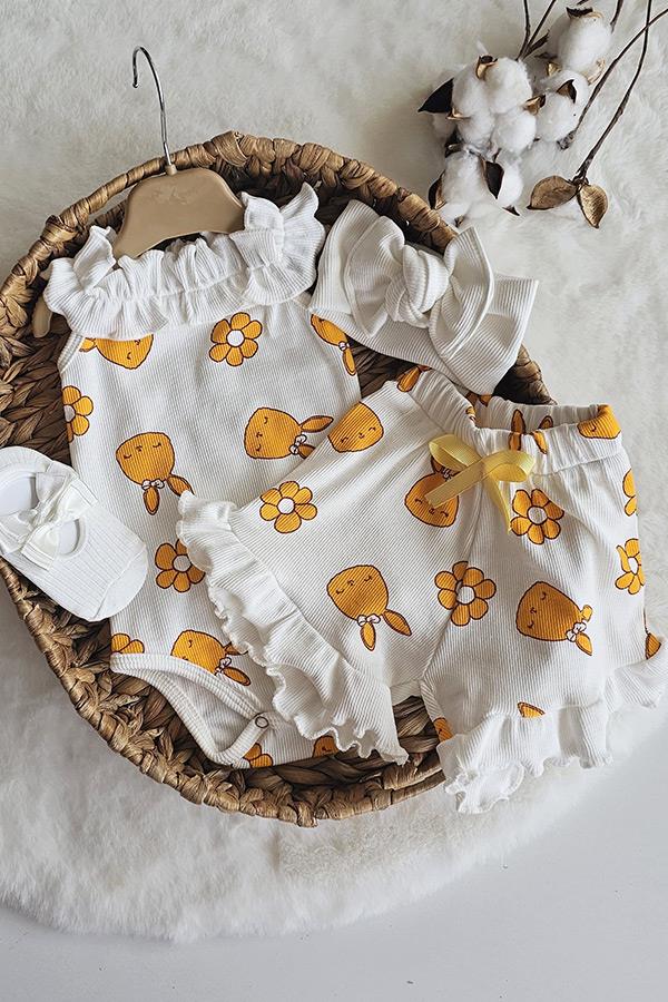 Sarı Tavşan Desenli Zıbın Şort Özel set