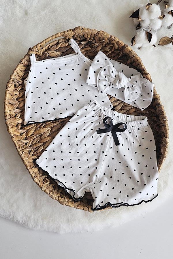 Siyah Puanlı Kız Bebek Alt Üst Crop Takım
